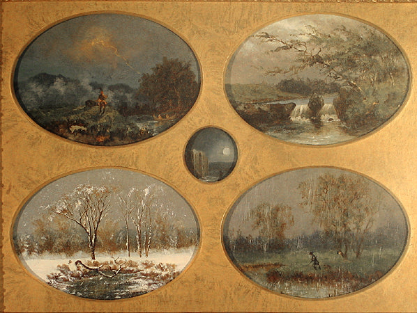 Five Landscape Vignettes, vintage artwork by Thomas Birch, 12x8" (A4) Poster