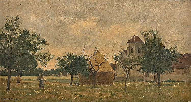 Village View, vintage artwork by Pierre-Emmanuel Damoye, 12x8" (A4) Poster