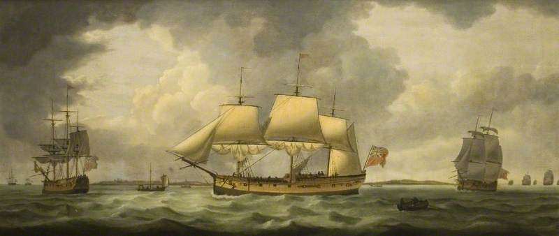 The Duke William, Homeward Bound off the Entrance to the River Thames, vintage artwork by Thomas Luny, 12x8" (A4) Poster