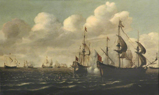 A Battle of the First Dutch War, 1652-1654, vintage artwork by Dutch School 17th Century - Unknown, 12x8" (A4) Poster