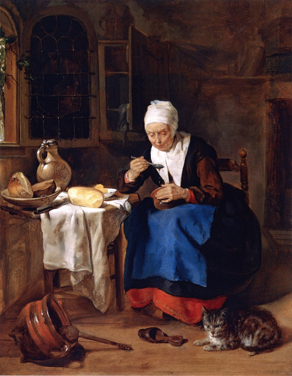An Old Woman Eating Porridge, vintage artwork by Gabriël Metsu, 12x8" (A4) Poster