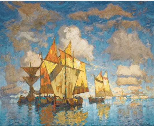 Fishing Boats in the Lagoon, Venice, vintage artwork by Konstantin Gorbatov, 12x8" (A4) Poster