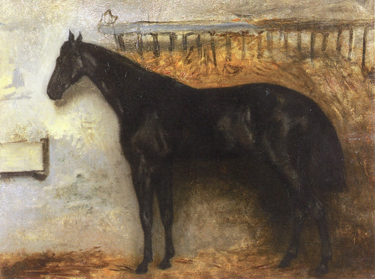 Black Horse in the Stable, vintage artwork by Theodore Gericault, 12x8" (A4) Poster