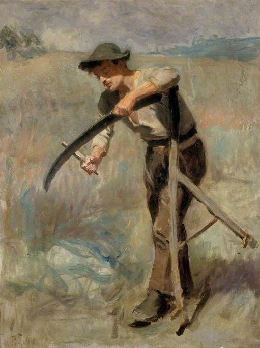 Sharpening the Scythe, vintage artwork by Ralph Hedley, 12x8" (A4) Poster