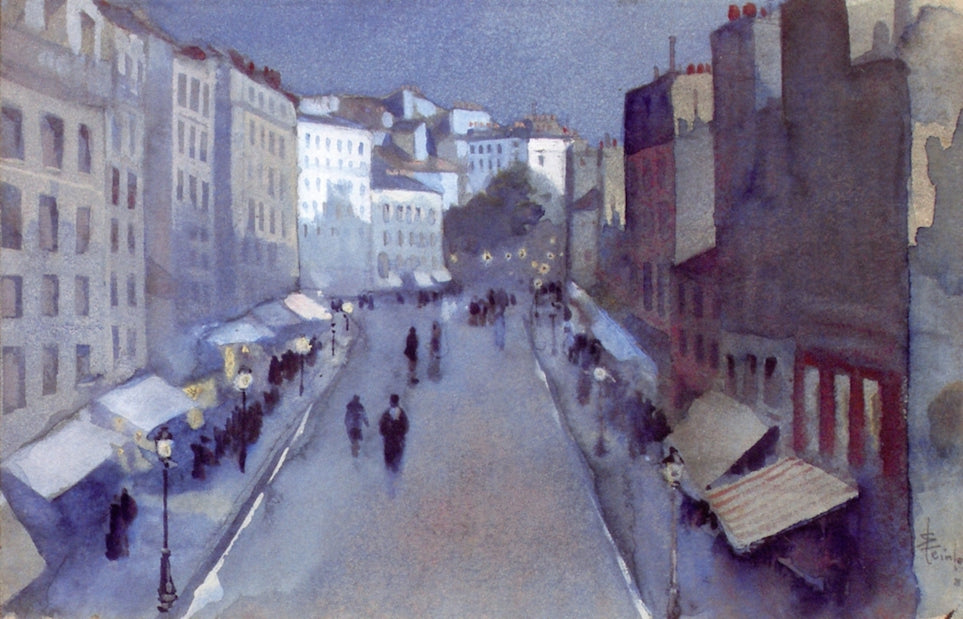 Paris Street, Evening, vintage artwork by Theophile-Alexandre Steinlen, 12x8" (A4) Poster