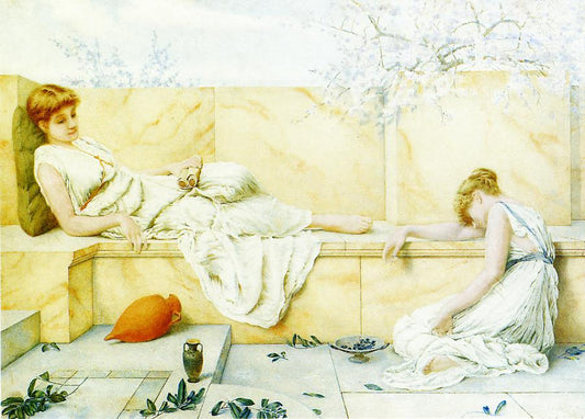 Two Classical Figures Reclining, vintage artwork by Henry Ryland, 12x8" (A4) Poster