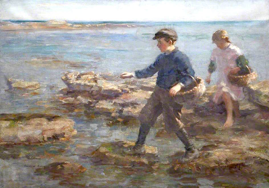 Children on the Shore, vintage artwork by William Marshall Brown, R.S.A. R.S.W., 12x8" (A4) Poster