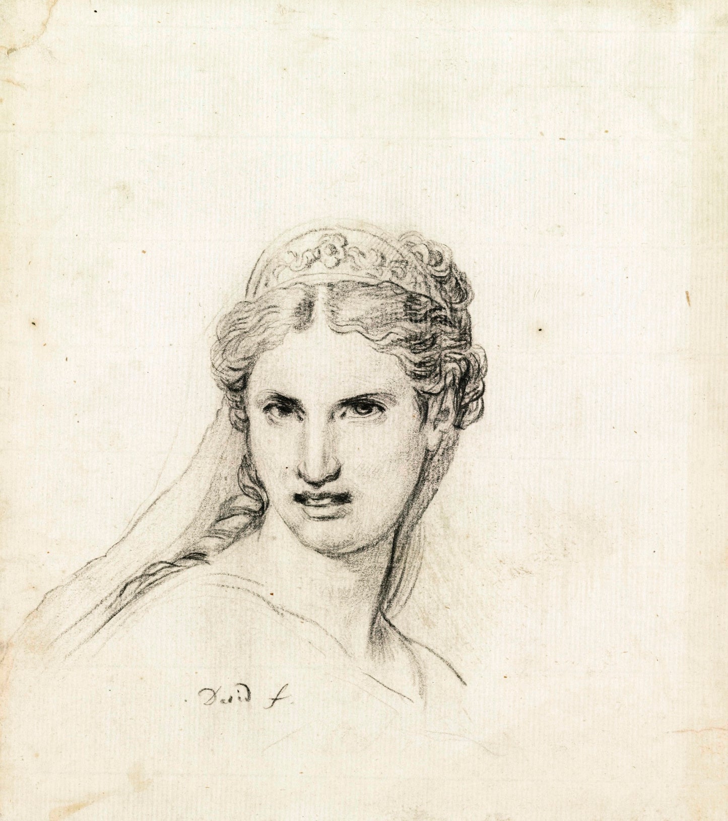 Head of Woman wearing an Antique Diadem, vintage artwork by Jacques-Louis David, 12x8" (A4) Poster