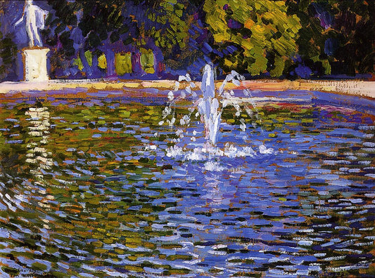 The Fountain: Parc Sans Souci at Potsdam, vintage artwork by Theo van Rysselberghe, 12x8" (A4) Poster
