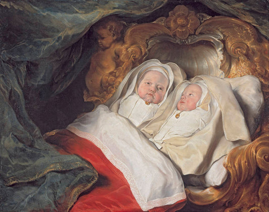 Double Portrait of the Twins Clara and Aelbert, vintage artwork by Salomon de Bray, 12x8" (A4) Poster