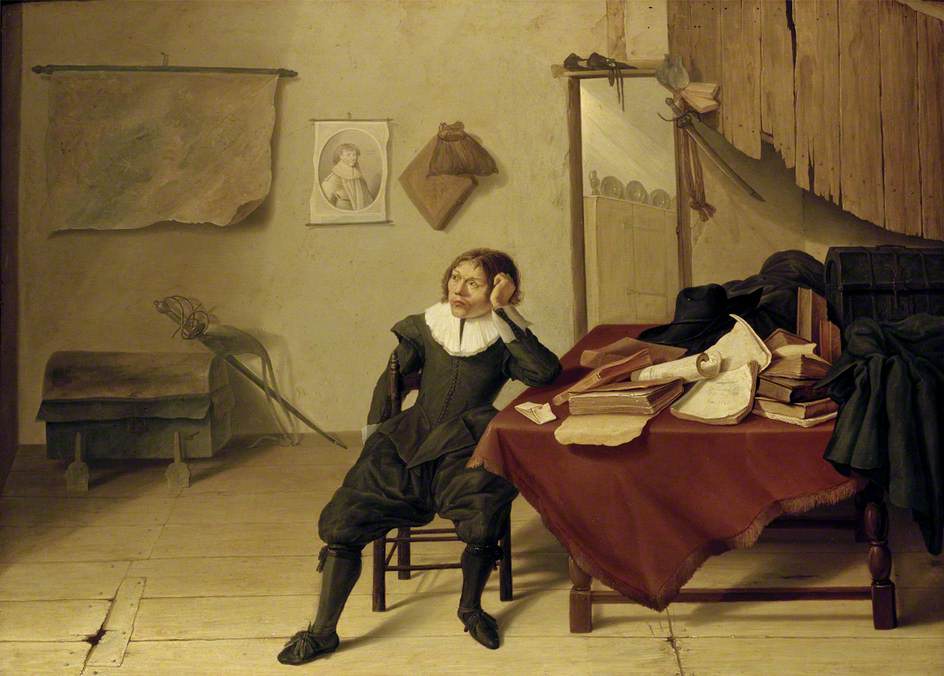 Interior of a Room with a Young Man Seated at a Table, vintage artwork by Jan Davidsz. de Heem, 12x8" (A4) Poster