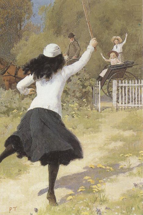 She Gave a Sort of Shout and Ran Towards Us by Percy Tarrant,16x12(A3) Poster