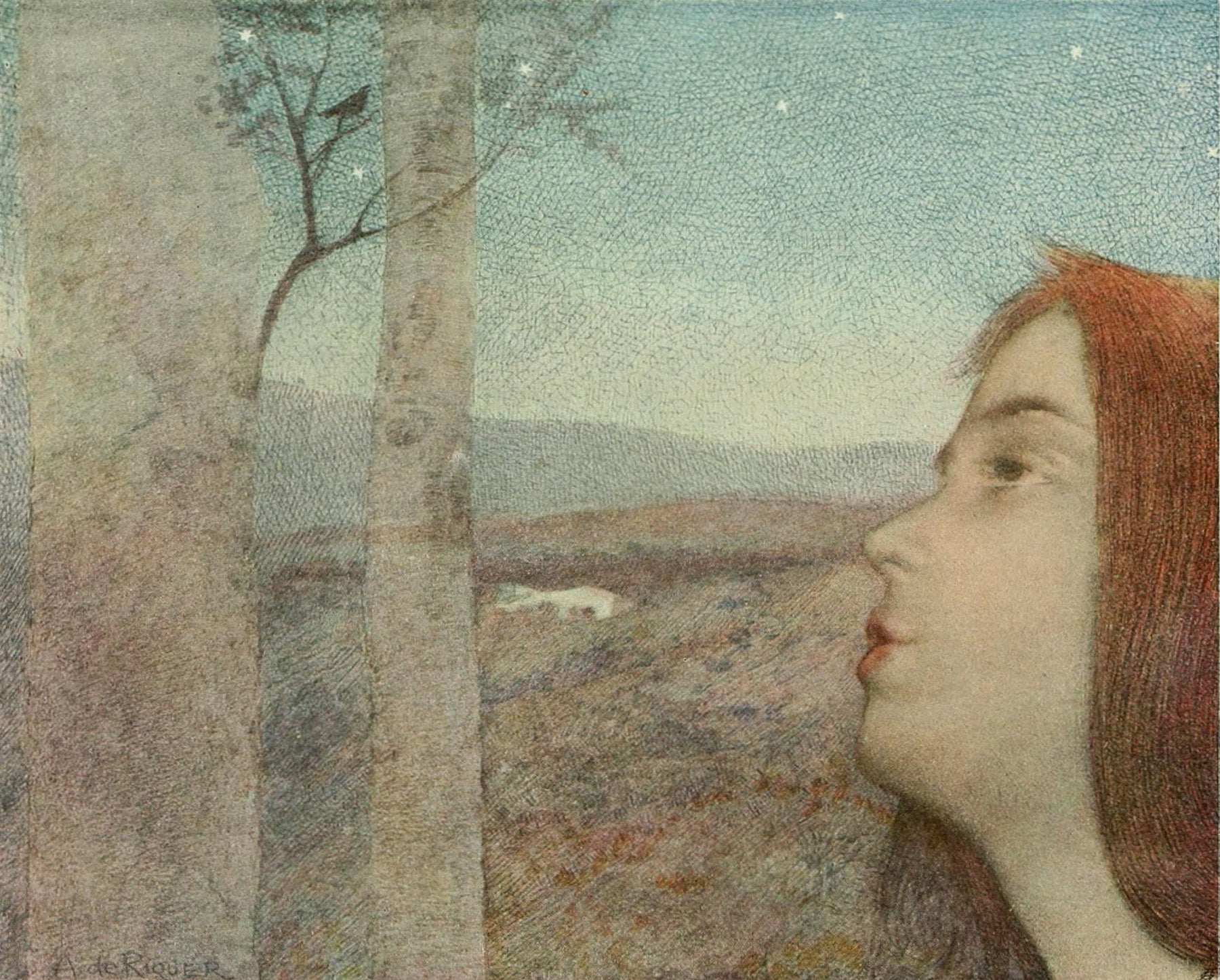 L'appel de l'oiseau by Alexandre de Riquer,A3(16x12")Poster