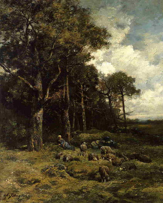 The Shepherdess, vintage artwork by Charles-Émile Jacque, A3 (16x12") Poster Print