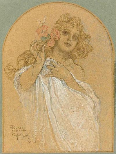 Allegory of Spring, vintage artwork by Alfons Mucha, 12x8" (A4) Poster
