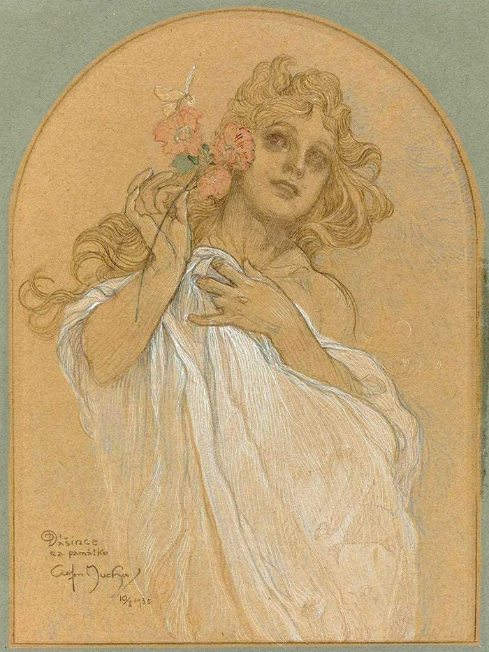Allegory of Spring, vintage artwork by Alfons Mucha, 12x8