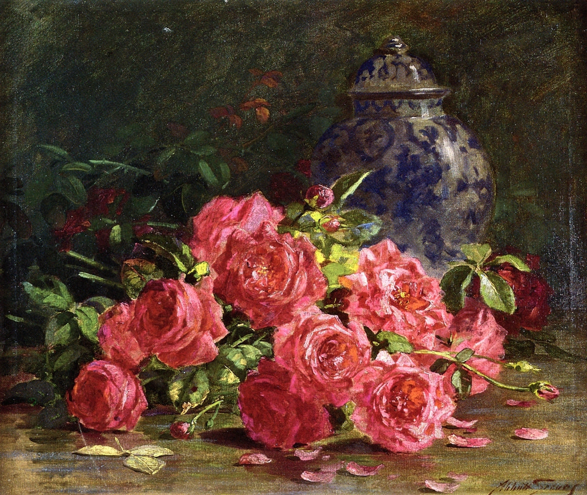 Still Life with Roses and Ginger Jar, vintage artwork by Abbott Fuller Graves, 12x8" (A4) Poster