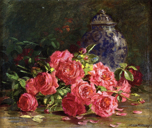 Still Life with Roses and Ginger Jar, vintage artwork by Abbott Fuller Graves, 12x8" (A4) Poster