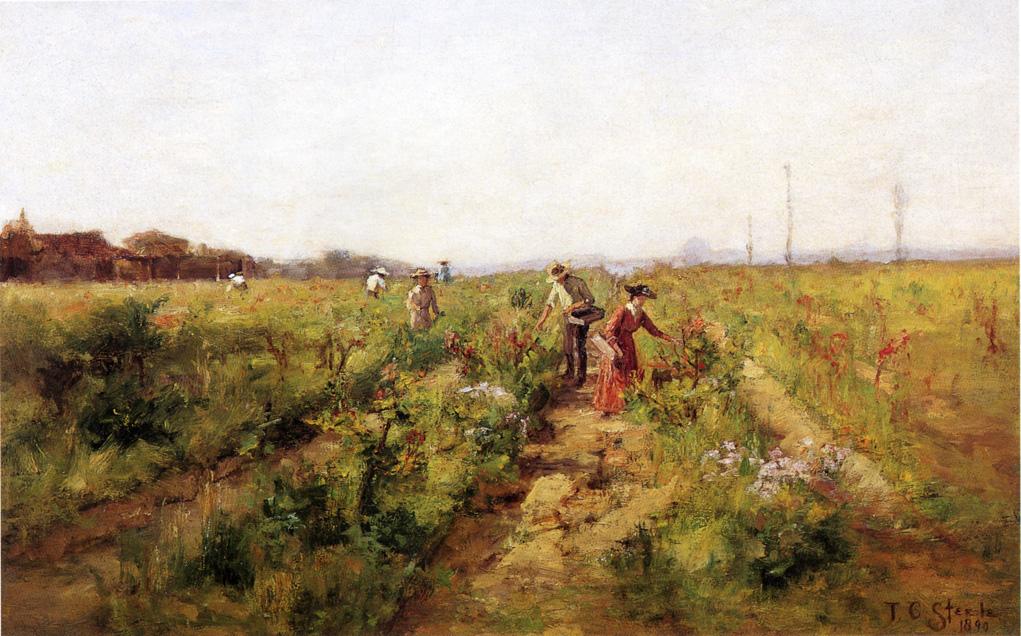 In the Berry Field, vintage artwork by Theodore Clement Steele, 12x8" (A4) Poster