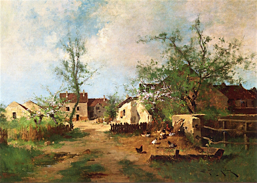 Farmyard with Chickens by Eugene Galien-Laloue,A3(16x12")Poster