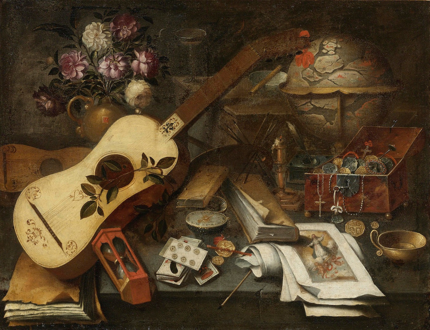 Still Life with a Guitar, vintage artwork by Tomàs Yepes, 12x8" (A4) Poster