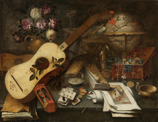 Still Life with a Guitar, vintage artwork by Tomàs Yepes, 12x8" (A4) Poster