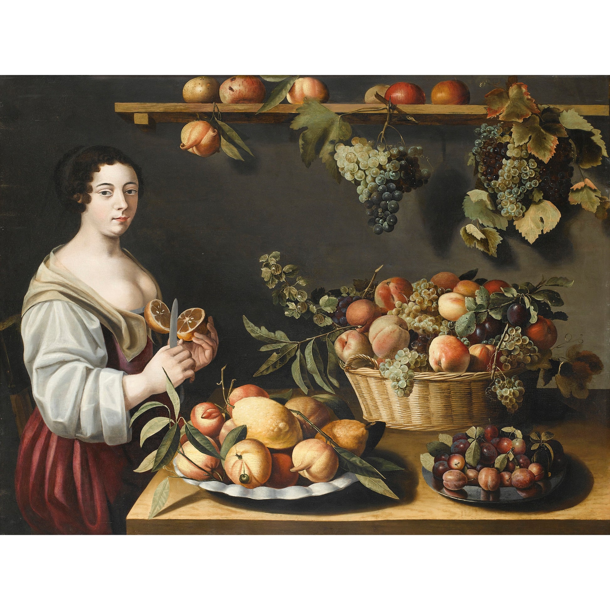 Still life with young maid, vintage artwork by Louise Moillon, 12x8" (A4) Poster