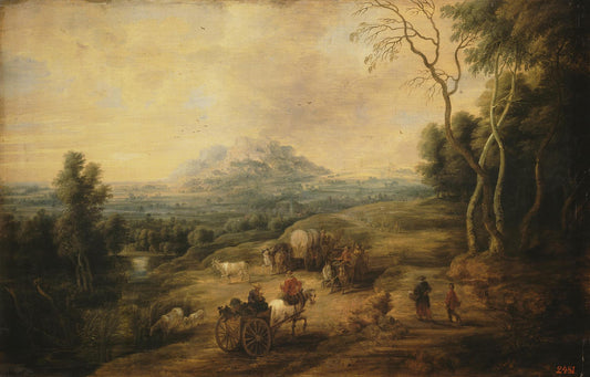 Landscape with Carts, vintage artwork by Lucas van Uden, 12x8" (A4) Poster