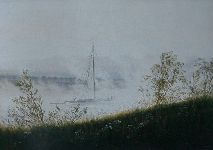 Ship on the Elbe in the Early Morning Fog, vintage artwork by Caspar David Friedrich, 12x8" (A4) Poster