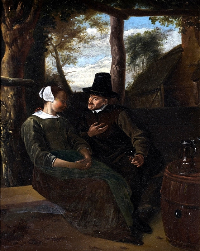 Galant Talk in a Park, vintage artwork by Jacques-Antoine Vallin, 12x8" (A4) Poster