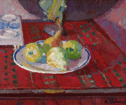 Still Life with Pears on a Plate, vintage artwork by Harold Gilman, 12x8" (A4) Poster