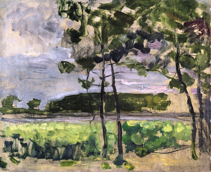 Field with Young Trees in the Foreground, vintage artwork by Piet Mondriaan, 12x8