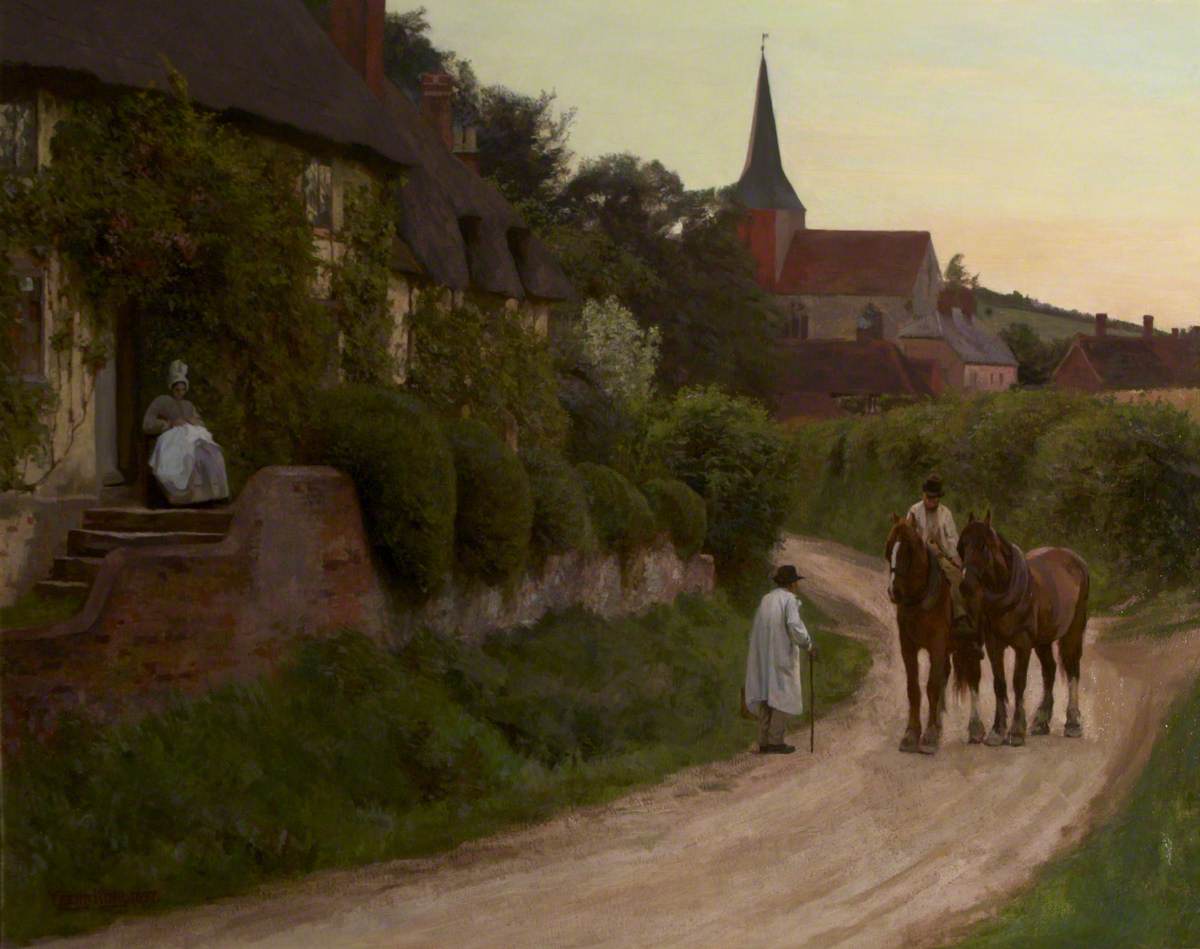 Evening in the Village, vintage artwork by Henry John Yeend King, 12x8" (A4) Poster