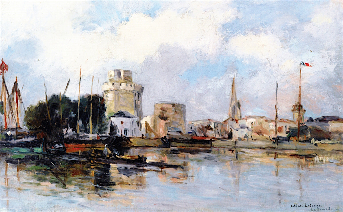 La Rochelle, the Harbor, Bright Sky, vintage artwork by Albert Lebourg, 12x8" (A4) Poster