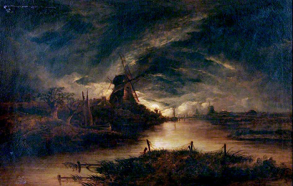 Moonlight on the Yare, Norfolk, vintage artwork by John Berney Crome, A3 (16x12") Poster Print