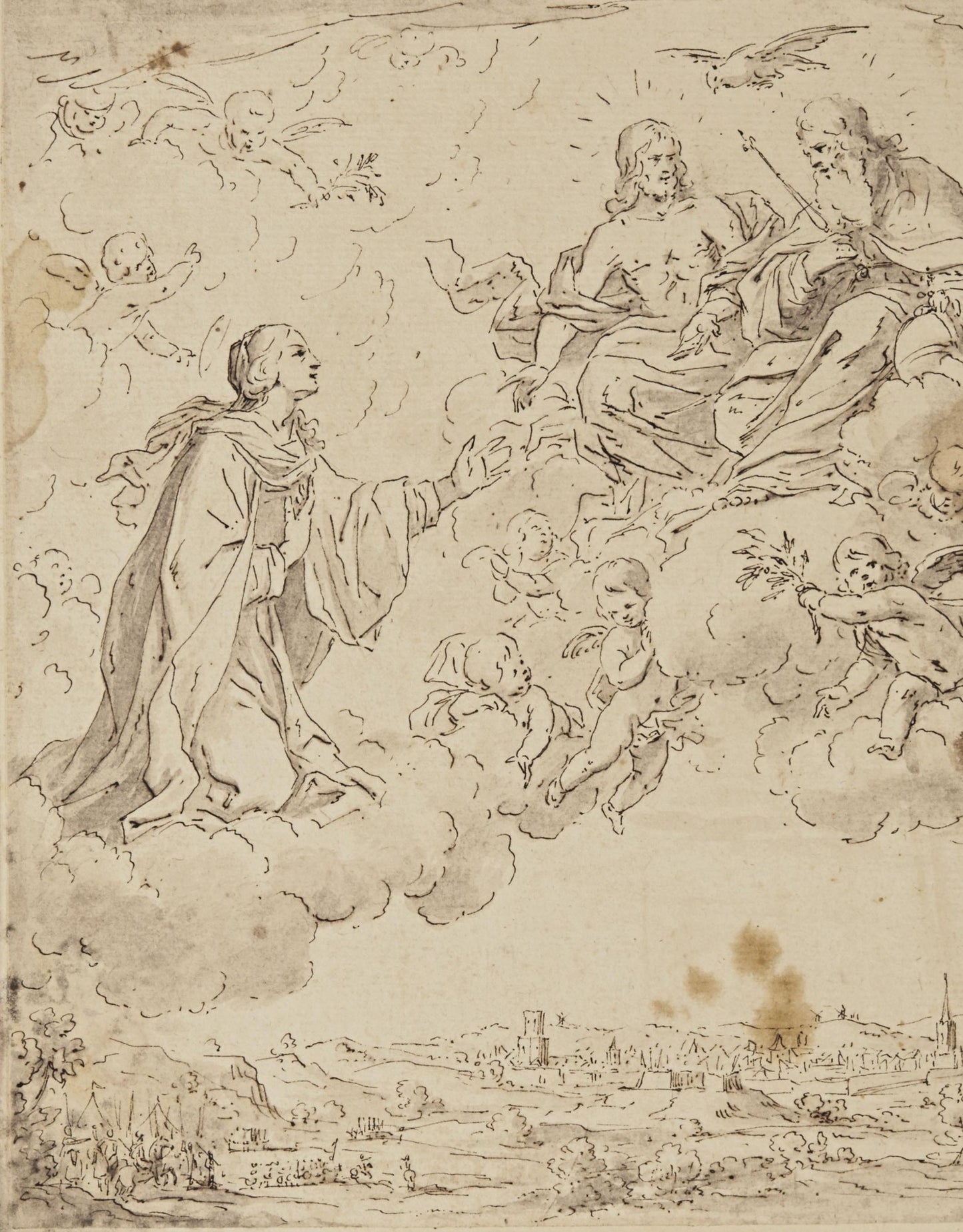 The Virgin before the Holy Trinity, vintage artwork by Jean Daret, 12x8" (A4) Poster