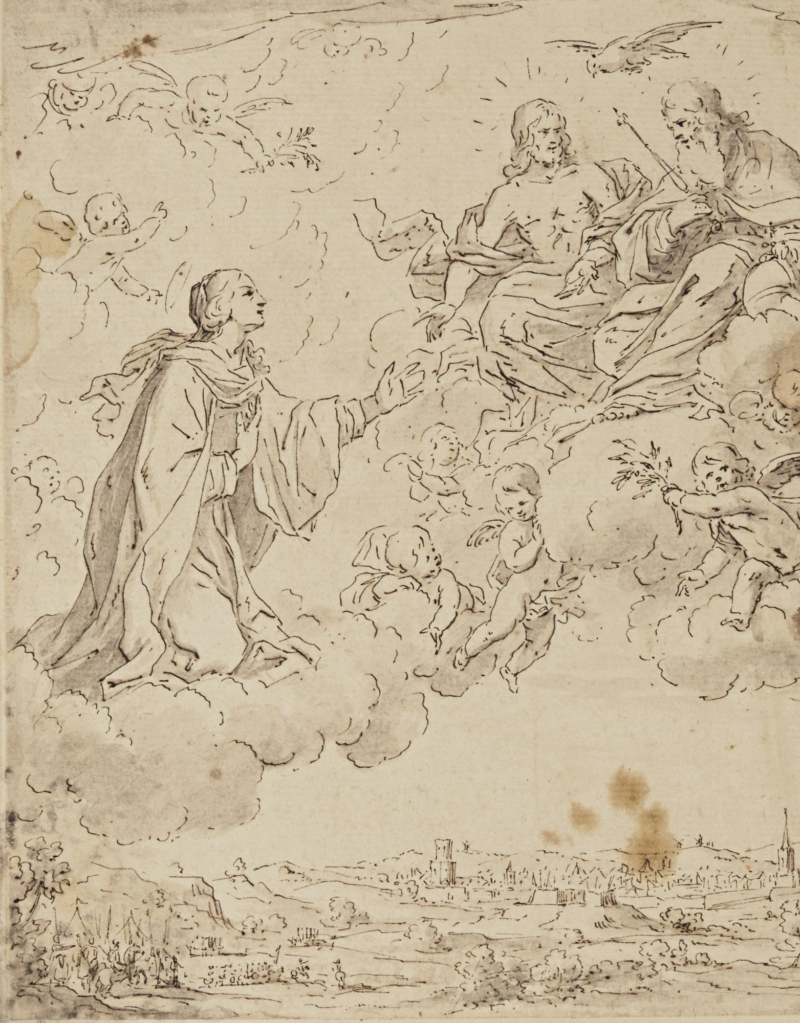 The Virgin before the Holy Trinity, vintage artwork by Jean Daret, 12x8" (A4) Poster