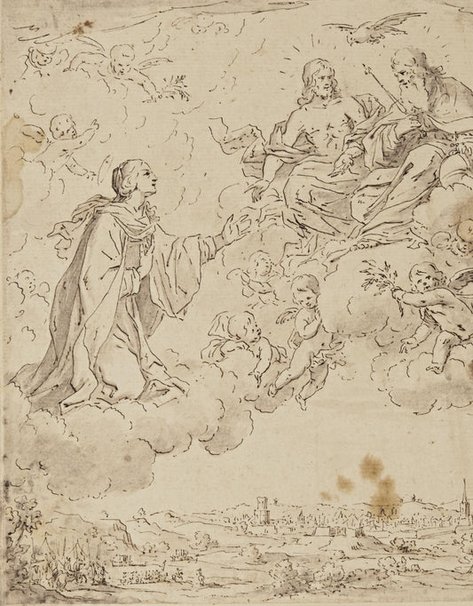 The Virgin before the Holy Trinity, vintage artwork by Jean Daret, 12x8" (A4) Poster