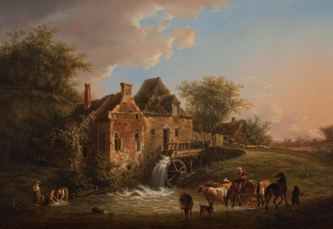 Landscape with Water Mill, vintage artwork by Henri van Assche, 12x8" (A4) Poster