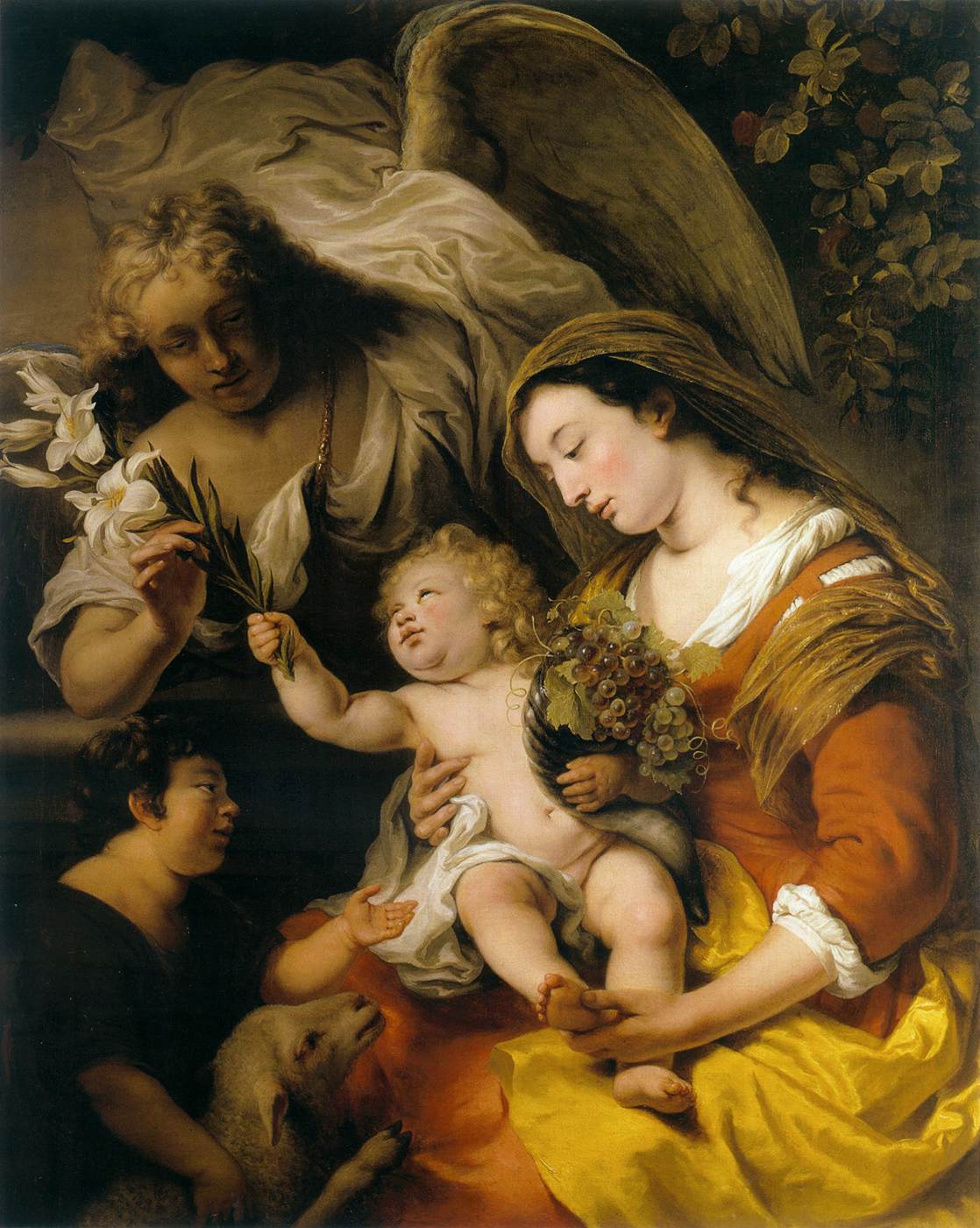 Virgin and Child with the Infant Saint John the Baptist and Gabriel, vintage artwork by Ferdinand Bol, 12x8" (A4) Poster
