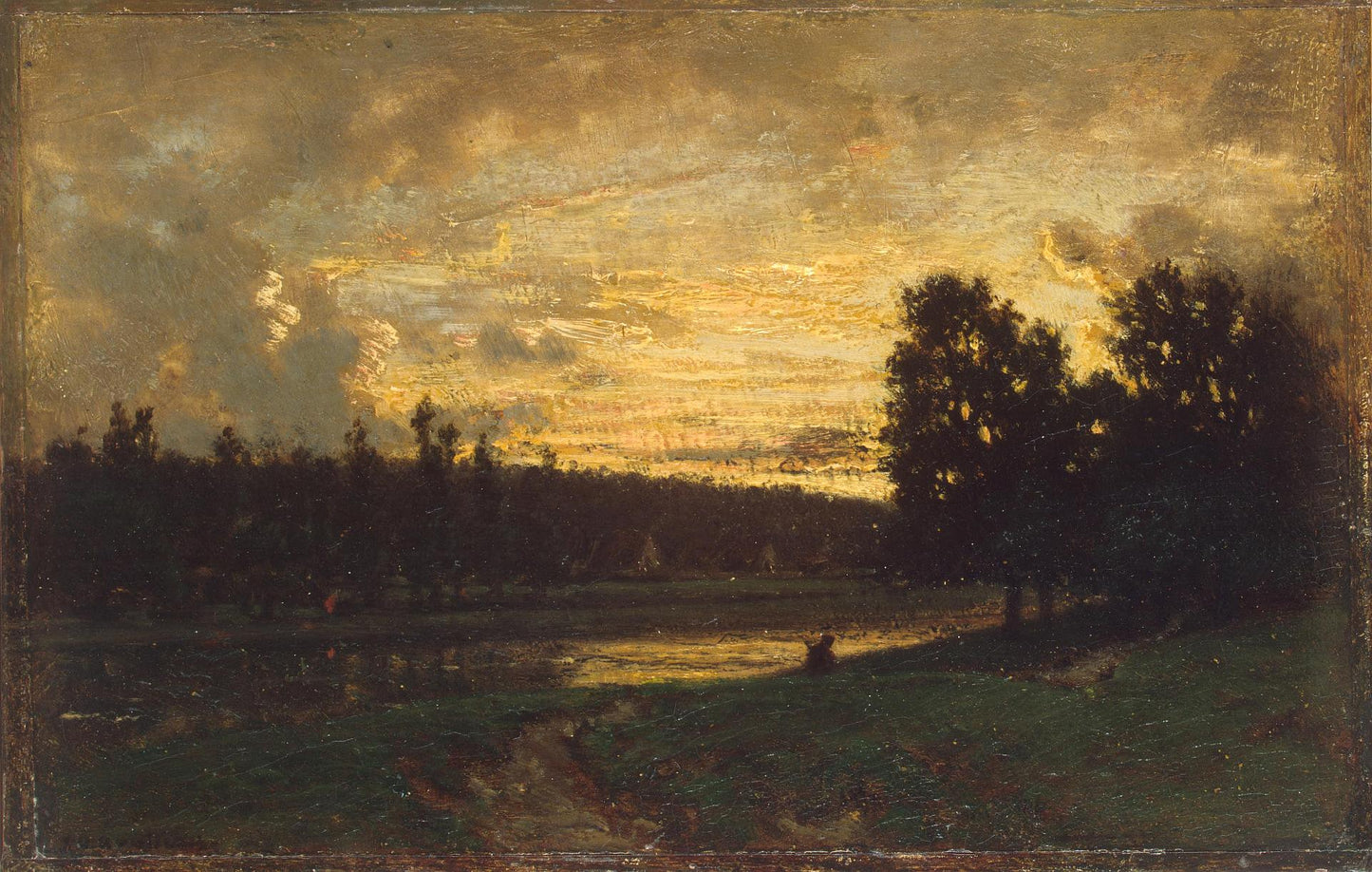 Landscape with a Sunset, vintage artwork by Theodore Rousseau, A3 (16x12") Poster Print