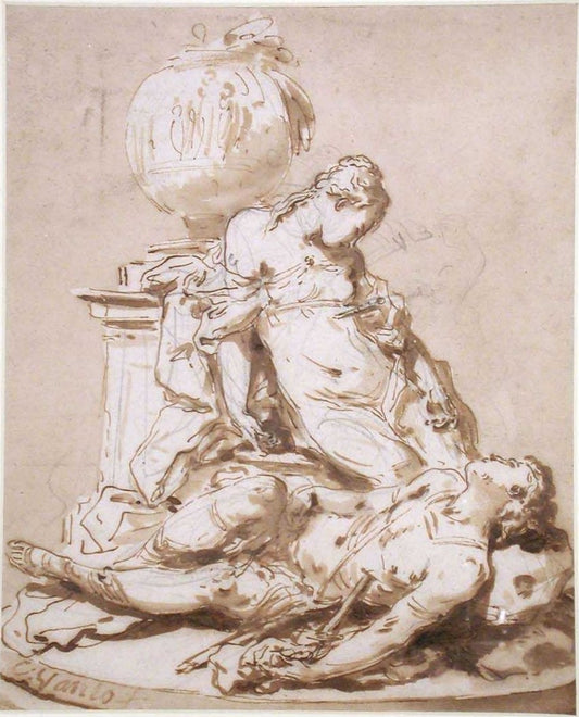 The Double Suicide ( Pyramus and Thisbe), vintage artwork by Carle van Loo, 12x8" (A4) Poster