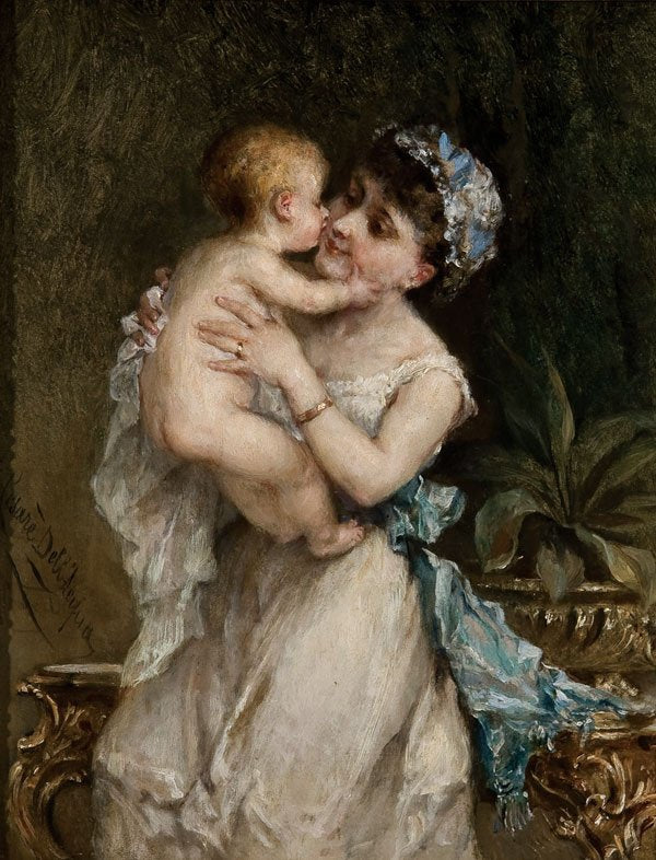 A Mother's Joy, vintage artwork by Cesare dell'Acqua, A3 (16x12") Poster Print