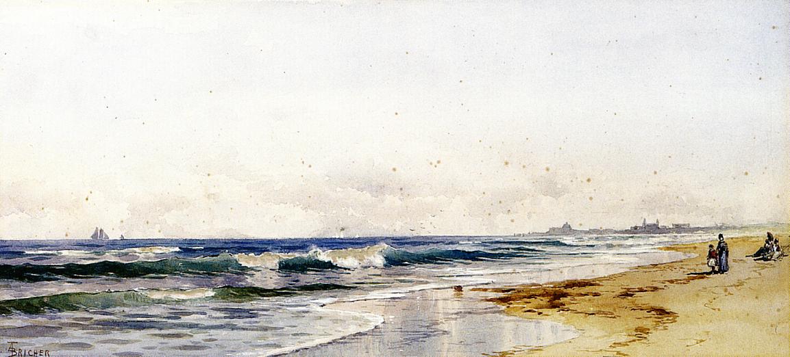 Far Rockaway Beach, vintage artwork by Alfred Thompson Bricher, 12x8" (A4) Poster