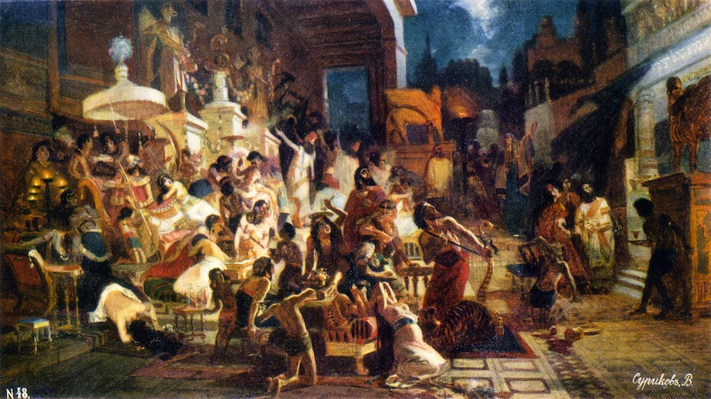 The Feast of Belshazzar, vintage artwork by Vasili Ivanovich Surikov, 12x8" (A4) Poster
