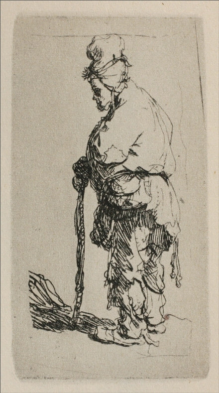 A Beggar Standing, Seen in Profile to the Left, vintage artwork by Rembrandt van Rijn, 12x8" (A4) Poster