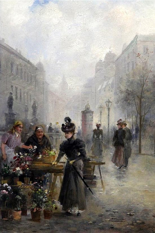 Victorian Flower Market, vintage artwork by Henri Gaston Darien, 12x8" (A4) Poster