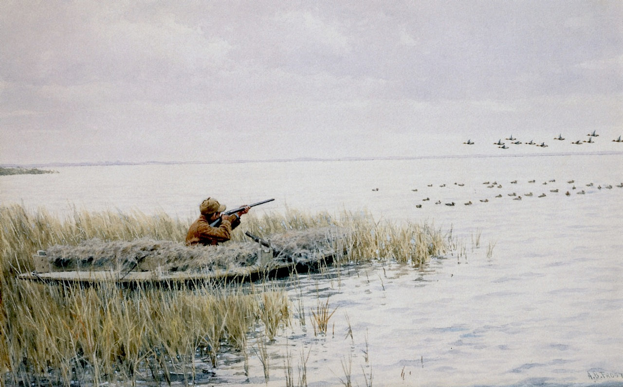Duck Shooting from a Blind, vintage artwork by Arthur B. Frost, 12x8" (A4) Poster