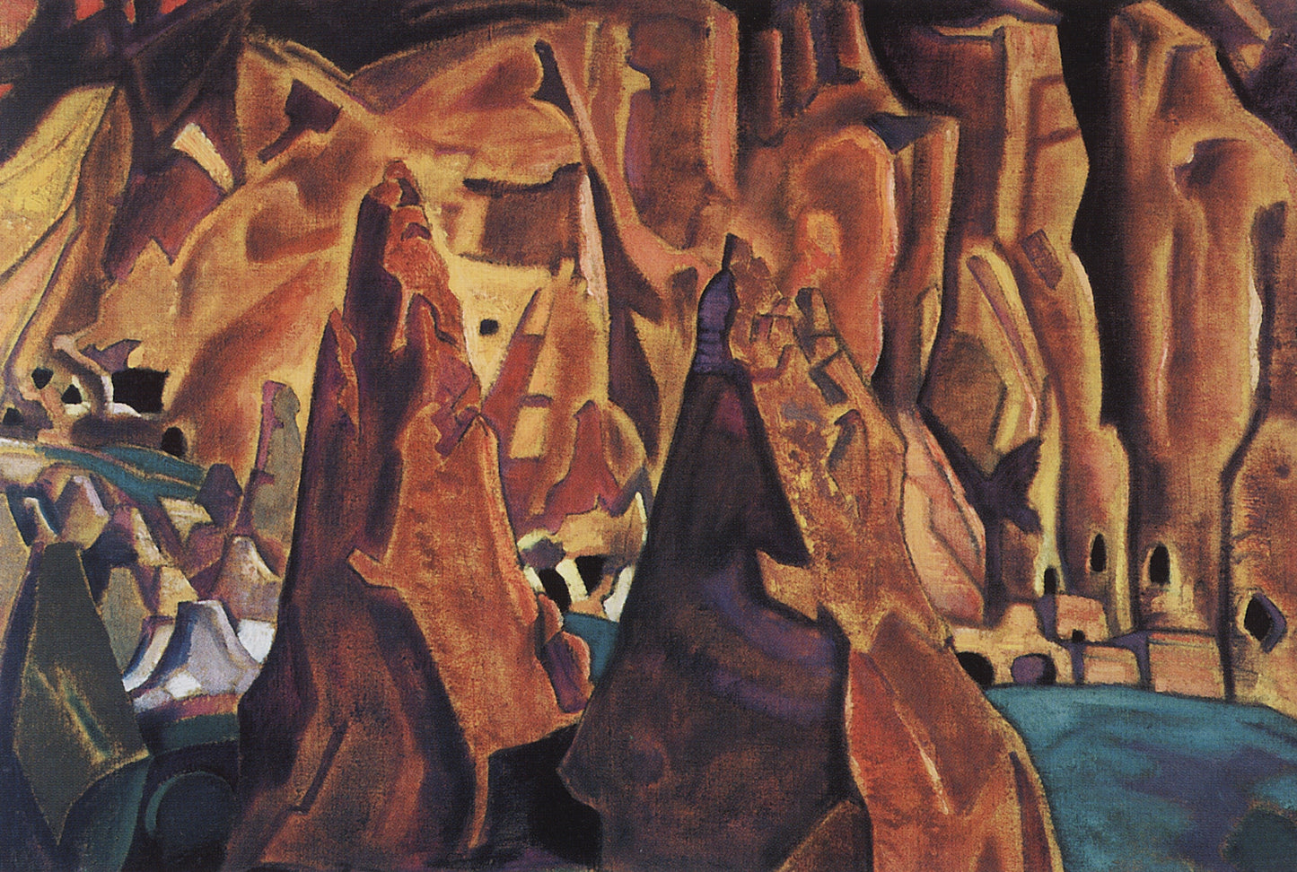 Caves, New Mexico, vintage artwork by Nicholas Roerich, 12x8" (A4) Poster