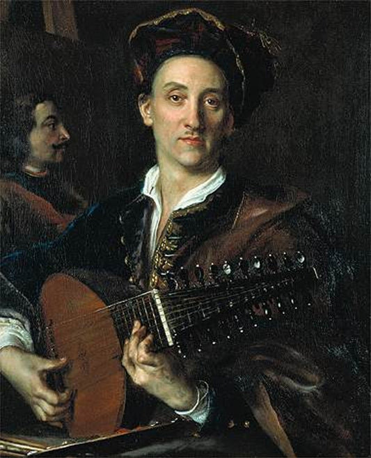 A man playing a lute, vintage artwork by Jan Kupecky, 12x8" (A4) Poster